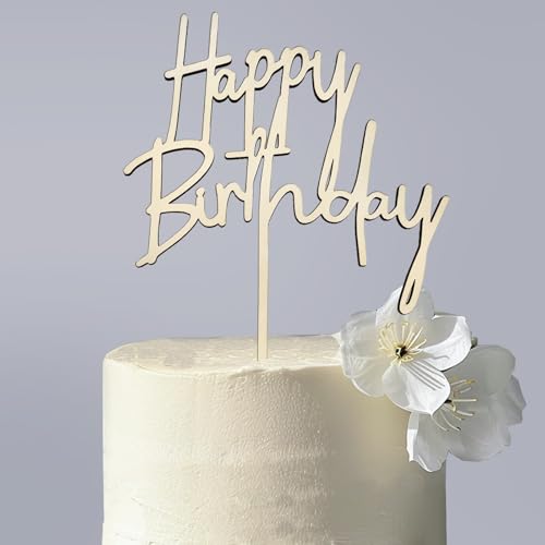 Tortenstecker Happy Birthday Cake Topper aus Holz Kuchendeko Geburtstag, Kuchen Deko für Mädchen Jungen Frauen Mann Größe 23.5 x 17cm, Beige