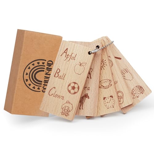 ABC Lernkarten aus Holz - 1 Satz Buchstaben-Lernkarten für Kinder - Lernhilfe für Vorschule und Schule Set aus Bucheholz für Jungen und Mädchen (ABC Lernkarten aus Holz, 10x5cm)