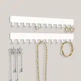 Josmimic Kettenhalter Schmuckaufbewahrung Wand - Robuster Schmuck Organizer für Halsketten, Armbänder und Ohrringe - Platzsparende Lösung, Einfache Klebemontage, Metall, Weiß