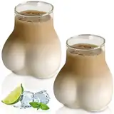 2 Stück 450 ml Tasse Lustig mit Hintern Form, Lustiger Becher,Handheld-Glas Butt- Förmiger Tassen,Kreative Cocktailgläser Biergläser,für Latte Macchiato Eiskaffee Whisky Joghurt Soda Kaffee