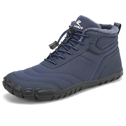 FLARUT Winter Barfußschuhe Herren Damen Warm Gefüttert Winterschuhe Breite Zehen Wasserabweisend Traillaufschuhe Winterstiefel(Blau,43)