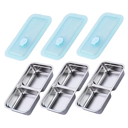 Lunchbox, 3PCS 2 Fächer Edelstahl-Lunchbox mit klarem Deckel, Lecksehelichtungsmittelqualität tragbare Snackbehälter für Camping-Rucksacke im Freien