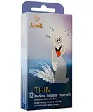 AMOR Kondome Thin 12er Pack I 53 mm Breite I Premium Kondome extra feucht I Kondome gefühlsecht hauchzart I extra dünne 0,055mm Wandstärke & Naturfarben I Kondome für Männer I Condoms for Men