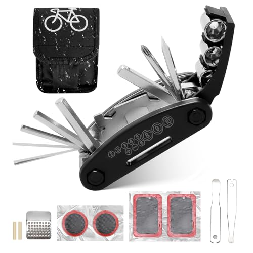 Fahrrad Multitool Kit Fahrrad Reparatur Set, 16 in 1 Fahrradwerkzeug für Unterwegs Fahrrad Werkzeugset Multifunktionswerkzeug Fahrradwerkzeug Tool für Reiten im Freien