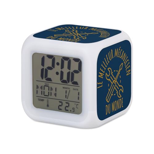 Fabulous Blauer beleuchteter Würfelwecker - der weltbeste Mechaniker Garagenhersteller Auto mechanische Motorrad LKW Motorrad Auto - 7,8 x 7,8 x 7,8 cm - Retro Beleuchtung Mehrfarbig LED