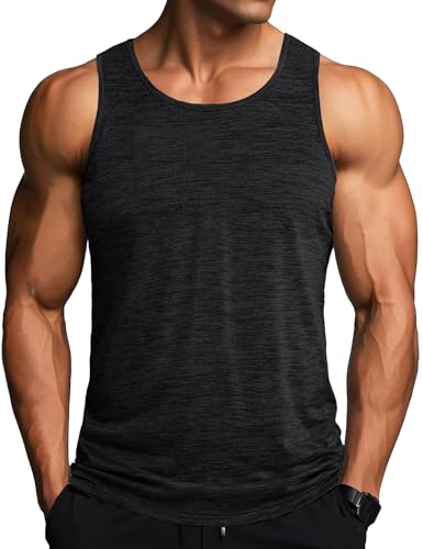 MAGCOMSEN Herren Tanktop T-Shirt Ohne Ärmel Sport Shirt Atmungsaktiv Muskelshirt Herren Leicht Fitness Unterhemd Schnell Trockend Stretch Funktionsshirts für Bodybuilding Gym Schwarz M
