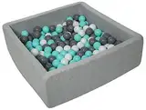 Velinda Bällebad Ballpool Kugelbad Bällchenbad Kinder-Pool mit 200 Bällen/90x90cm (Farbe der Bälle: weiß,grau,türkis)