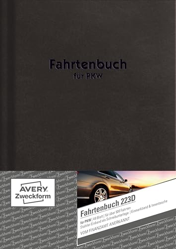 AVERY Zweckform 223D Hardcover Fahrtenbuch PKW (Finanzamt anerkannt, DIN A5 210x148mm, 96 Seiten|506 Fahrten, Deutschland & Österreich, Abgrenzung privater/geschäftlicher Fahrten) 1 Stück