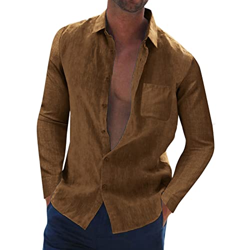 Golatcr Leinenhemd Herren Langarm Freizeithemd Herren Hemd Herren Regular Fit Shirt for Mens Leichtes Sommerhemd Leinenhemd Herren Langarm Herrenhemden Langarm BüGelfrei Eterna