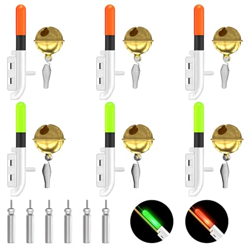 Silkwish 6pcs Angeln Alarm Glocke, Knicklichter Angeln, Elektronischer Bissanzeiger Angeln Set mit Akku, Nachtangeln Biss Alarm für Angelrute In
