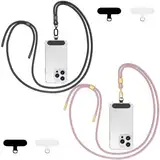 Qyoocom Handykette Universal für alle Smartphones,2 Stück Schlüsselband Kette zum Umhängen mit 4 Universelles Pad,Einstellbar und Abnehmbar. (Schwarz+Roségold)