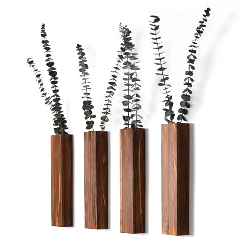 Sawoake Wand Pflanzgefäße- Moderne Holz Wand Dekor für Schlafzimmer und Badezimmer Zeitgenössische Pflanzgefäße Vielseitige Holz Home Decor für getrocknete Blumen und Faux Grünpflanzen (Walnuss, 4pc)