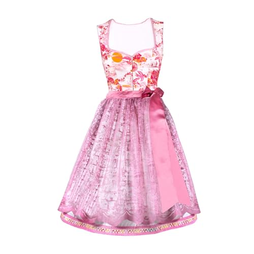 Harmony dirndl Damen lang mit Schürze – 2-teiliges Trachtenkleid für Oktoberfest, Hochzeit & Festliche Anlässe (DE/NL/SE/PL, Numerisch, 36, Regular, Regular, Rosa-Beige/Rosa)