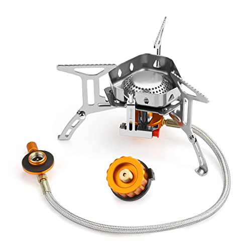 Awroutdoor Gas Campingkocher 3500W Faltbar, Gaskocher mit Piezozündung Winddicht, Gas Camping Kocher Klein Tragbar, Gasbrenner, Camping Gas Stove mit Adapter für Outdoor Picknick Trekking Wandern