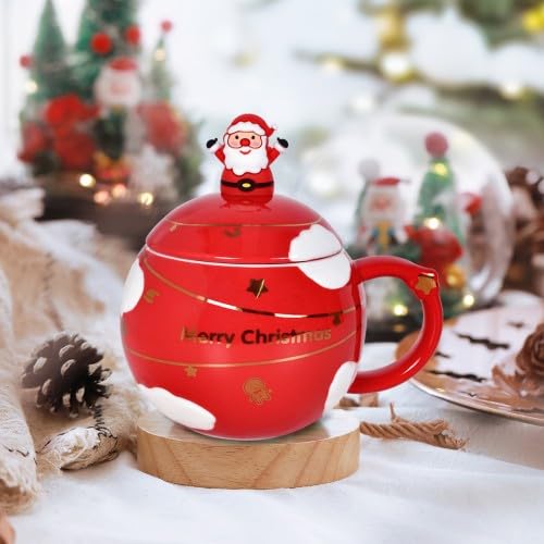 Tasse Geschenk 400ml Kaffeetasse, Keramik Tasse Kaffee Beche für Weihnachten Geschenk, Teetasse Kaffee Tasse mit Geschenkbox, Weihnachten Becher Geschenkidee mit Deckel Löffel Feiertagstassen