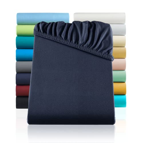 BaSaTex 2er Pack Jersey Kinder Spannbettlaken 60x120-70x140 cm | Spannbetttuch für Babybett Kinderbett | Farbe: Navy Dunkelblau