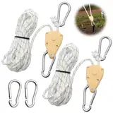 2 Stück Einstellbare Seil Ratsche 4M, Seilzugratsche Grow 1/8 Zoll mit 4 Ersetzend Karabiner Metall, Windfestes Seil Weiß für Aufhänger Pflanzenlampe Zelten