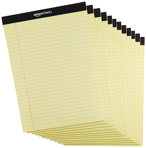 Amazon Basics Legal/breit liniert 50 Blatt pro Pad, 21.59 cm x 29.8 cm (Packung mit 12 Stück), Kanarisch