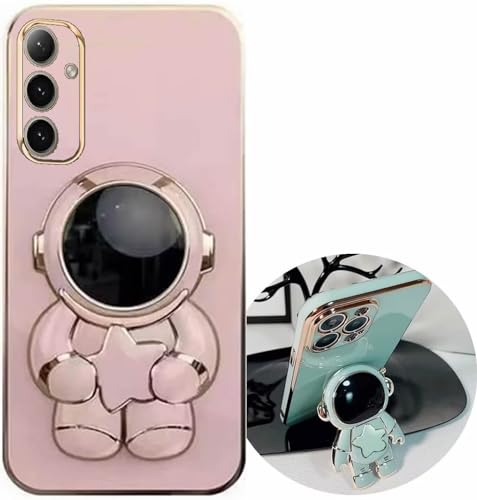 Miagon Süß Stern Astronaut Ständer Hülle für Samsung Galaxy A55 5G,Cute Mädchen Dünn Galvanisierte Schutzhülle Weiches Case Bumper mit Astronaut Halter Kickständer