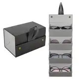 CTDMJ Brillenorganizer für 4 Brillen Faltbarer Brille Aufbewahrungsbox Sonnenbrillen Aufbewahrung Organizer PU-Leder Reise Brillenständer Brillenhalter Hängende Sonnenbrillen Organizer(Schwarz)