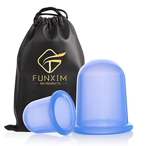 Funxim Schröpfgläser Silikon 2 Stück, Silikon Schröpfen Cups Massagegeräte tools set, BPA freies Schröpfglas Cellulite Gegen Verspannungen für Körper - mit Aufbewahrungstasche (Blau (2 Pcs))