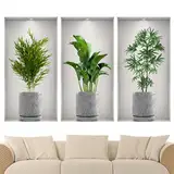 3D Wall Sticker Plants, 3D Wandaufkleber Vase, 3 Stück Wandaufkleber, Grüne Pflanze Wandtattoo, Selbstklebende Wandaufkleber, für Küche Schlafzimmer Büro Wanddeko (1)