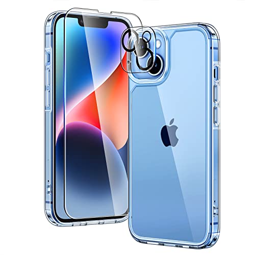 TAURI 5 in 1 für iPhone 14 Hülle, Handyhülle für iPhone 14 Case, [Vergilbt Nicht] Schlanke, Stoßfeste Telefon Lanyard Hülle - Transparent