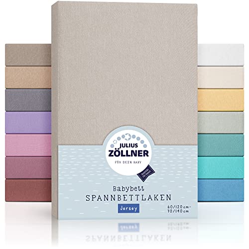 Julius Zöllner Jersey Spannbettlaken für Baby- & Kinderbett, 100% Jersey-Baumwolle, OEKO-TEX Standard 100 zertifiziert, Größe: 60x120cm / 70x140cm, 2er Pack, taupe