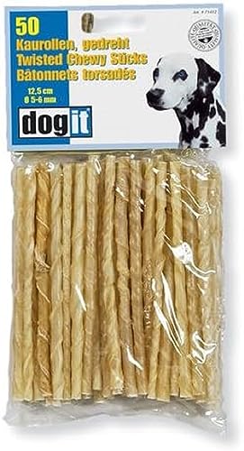 Dogit Hundesnack, Kaurollen für Hunde, gedreht, aus Rinderhaut, 12.5cm, 50er Pack