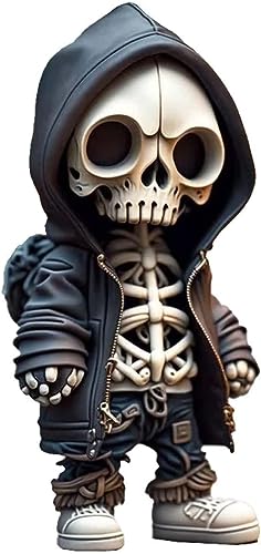 Pipihome Skelett Figuren Gothic Deko, Coole Skelett Figuren, Mini Harz Skelettfiguren Gothic Heimdekoration, Totenkopf Statue Halloween Dekoration Geschenke (Totenkopfpuppe B)