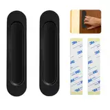 Taoduod 2 Stück 14,8cm Stanzen Türgriff Schwarz Selbstklebend Schiebetür Griff Selbstklebende Ovale Schiebetürgriffe Aluminiumlegierung Schiebetürgriffe für Schiebetüren Fenster Schubladen Schränke