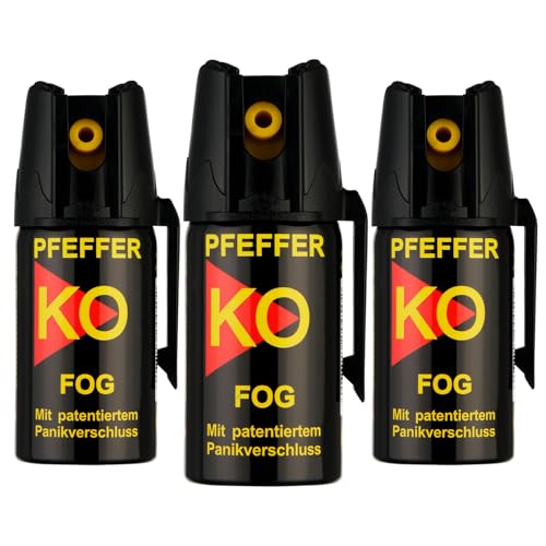 3 Dosen KO Fog Pfefferspray mit Sprühnebel 40ml - Abwehrspray Familienpackung