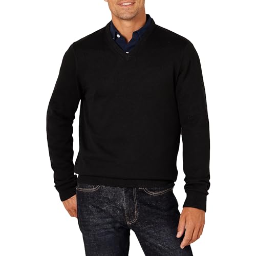 Amazon Essentials Herren Pullover mit V-Ausschnitt (in Übergröße erhältlich), Schwarz, XL