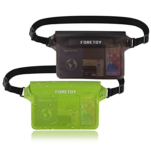FORETOY wasserdichte Tasche 2 Stück wasserdichter Beutel, wasserdichte Handyhülle wasserfeste Bauchtasche mit verstellbarem Hüftgurt IP68 Bewertung für Wassersport, Strand, Schwimmen, Fahren