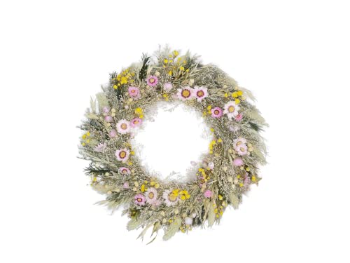 TWOCOZY Trockenblumenkranz ECHTE Blumen | PLASTIKFREI | Premium Trockenblumen Kranz für Tür, Wand, Wohnzimmer, Flur, Schlafzimmer | Dekoration, Hochzeit, 28 cm