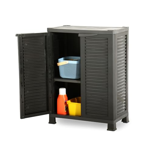 Kreher Kunststoffschrank Star Mittler, 92 x 68 x 40 cm cm, mit 1 Einlegeböden, verstellbar, je 20 kg Tragkraft - mittlere Version Schwarz (mittel)