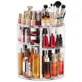 HOOMOOZ Make Up Kosmtik Organizer, 360° Drehbar Skincare Organizer, Multifunktion Schmink Aufbewahrung, Verstellbare Aufbewahrungsbox Desktop für Dresser Schlafzimmer Badezimmer, Transparent