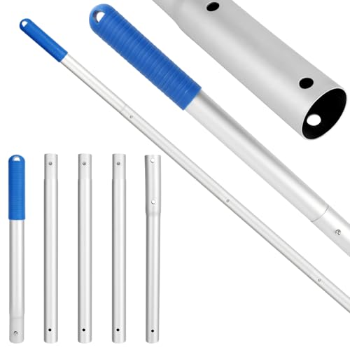 VHUTOU Pool Teleskopstange Aluminium Poolstange, Poolstange mit EZ Clip einstellbar Stange 5-teilig Poolstange zur Poolreinigung(Silber)