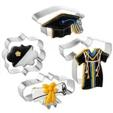 Lnngub 4 Stück Ausstechform für Abschlussfeier Set, Silberner Keksausstecher aus Edelstahl Abschlussmütze + Diplom + Abschlussrobe + Abschlussabzeichen 4 Formen DIY-Backwerkzeuge für Abschlussfeiern