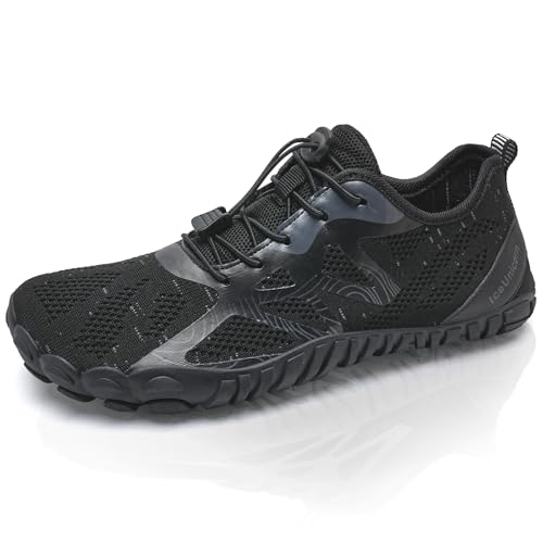 IceUnicorn Herren Damen Barfußschuhe Traillaufschuhe Fitnessschuhe Knit Minimalistische Breiter Zehenbox(A Schwarz,42EU)