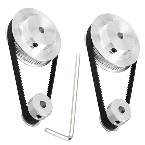 TUZUK 2-teiliges Set GT2 Synchronrad 20 und 80 Zähne, 8 mm Bohrung, Aluminium-Zahnriemenscheibe mit 2 Stück Länge, 250 mm Breite, 6 mm Riemen (20-80T-8B-6)