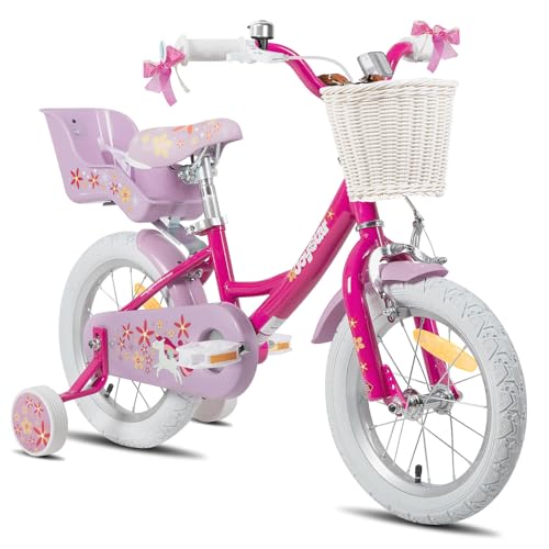 JOYSTAR Einhorn 16 Zoll Kinderfahrrad für 5-7 Jahre Mädchen, Kinderfahrrad mit Puppenfahrradsitz & Stützrädern