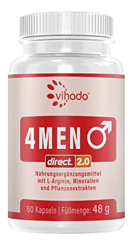 Vihado 4MEN direct 2.0 - Männer Kapseln extrastark - SOFORT Rezeptur hochdosiert - mit L-Arginin, Maca, Tribulus Terrestris, Ginseng, 60 Kapseln