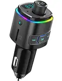 NULAXY FM Transmitter für Auto, Bluetooth V5.0 mit QC3.0 & 7 LED Farblicht, Wireless Radio Adapter mit Dual USB Ports, Unterstützt Freisprechanlage, TF Karte, USB Sticks NX09