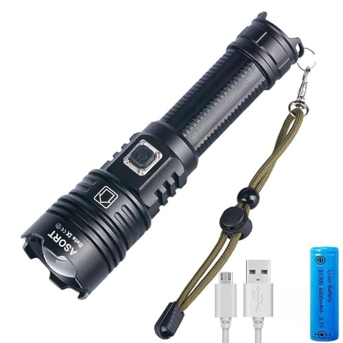 ASORT Taschenlampe LED aufladbar sehr helle 200000 Lumen 5 Modus, IP67 wasserdicht,Handleuchte für Outdoor Camping,Wandern und Notfallanwendungen