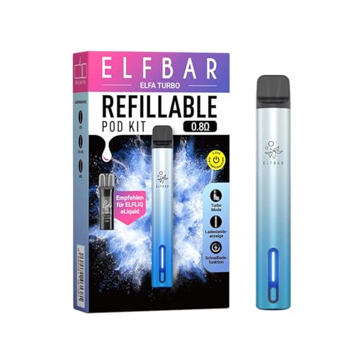 Elfbar Elfa Turbo Pod Kit - kein Liquid enthalten - 550 mAh Akku, USB-C Schnellladung, MTL, 2 Leistungsmodi, Refillable & Prefilled Pods + Lustiger Hookain Sticker (Aurora Cyan)