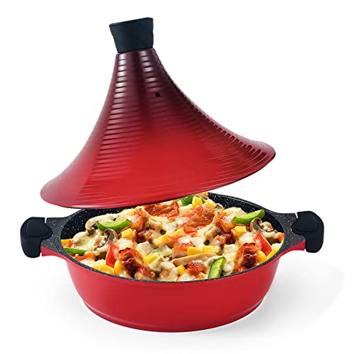 Scheffler Tajine Topf - Marokkanische Tagine 28cm Antihaftbeschichtung aus Aluminium mit kegelförmigem (28CM-Red)