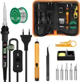 Lötkolben Set 80W LCD Einstellbar Temperatur 180-520°C Lötkolben mit Ein/Aus Schalter, 50g Lötdraht, 5 Lötspitzen, Entlötpumpe, Lötkolbenständer, Pinzette, Lötset für Elektrische Arbeiten