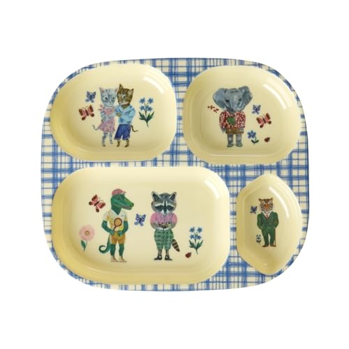 Rice Melamin Kinderteller mit 4er Einteilung - blau - Nathalie Lété Print