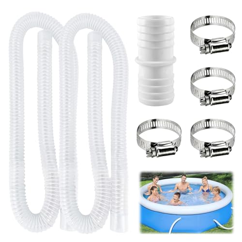 Poolschlauch 32mm, 2 Stück poolschlauch für Poolpumpen, Pool Ersatzschlauch, Poolpumpe schlauch mit 4 Stück Sicherungsclip Und 1 Stück schlauchverbinder, Für Filterpumpe und Schwimmbad